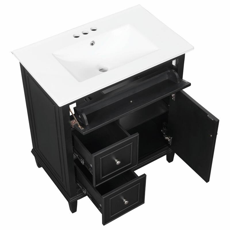 30 Inch Bathroom Vanity with Sink, Modern Vanity Cabinet with One Flip Drawer and Two Storage Drawers