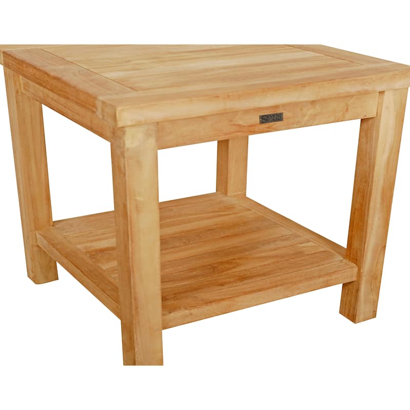 Teak Wood Panama Outdoor End Table With Shelf, Large