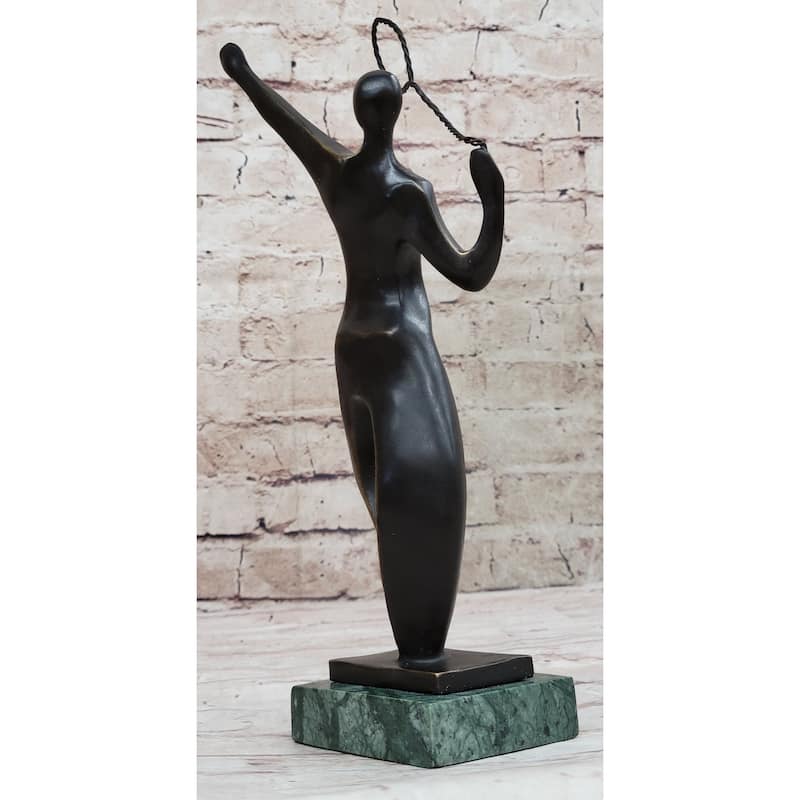 Tennis Badminton Player Serving Bronze Metal Statue Sculpture Figurine Signed 10 Inches X 6 Inches