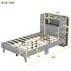 preview thumbnail 9 of 7, Grey Platform Bed, Bookshelf Headboard, Space-Saving Design, Sturdy Construction