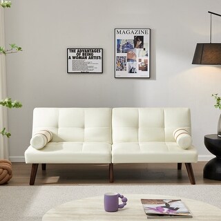 Linen Fabric Convertible Sofa Bed with Solid Wood Legs - Bed Bath ...