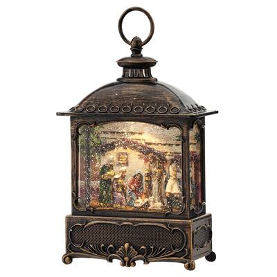 Nativity Lighted Snow Lantern 11" - 10.625"H x 3.25" x 6.625"W