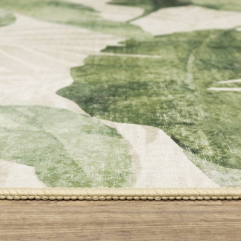 Style Haven Flores Tropical Palms Beige/Green Indoor-Outdoor Washable Rug