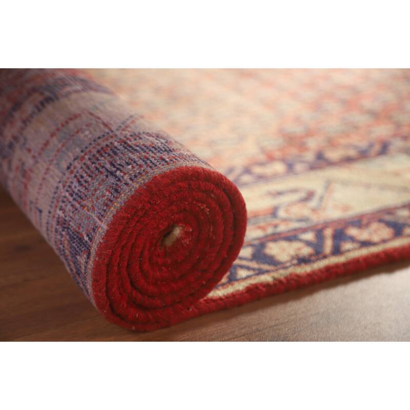 Hand Knotted Oriental 100% Wool Carpet Traditional All-Over Red Botemir Runner Rug - 10' 3'' X 3' 6''