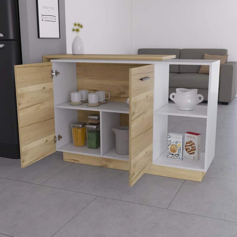 Le Mans Kitchen Island - White Kitchen Cart with Storage & Countertop