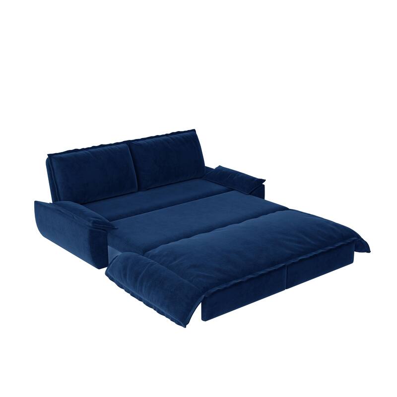 3-in-1 Convertible Velvet Sofa Bed, Pull-Out Queen Sleeper Bed, Chaise Lounge Sofa Daybed, Easy-to-Assemble