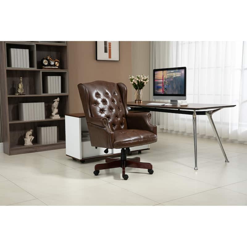 Executive Office Chair - High Back, Reclining, Ergonomic with Thick Padding, PU Leather, Smooth Glide Casters - Brown