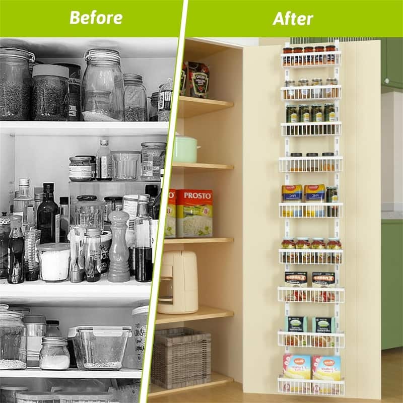 Over the Door Pantry Organizer 9 Tier Metal Narrow Door - 5.2"D x 14.8"W x 77"H