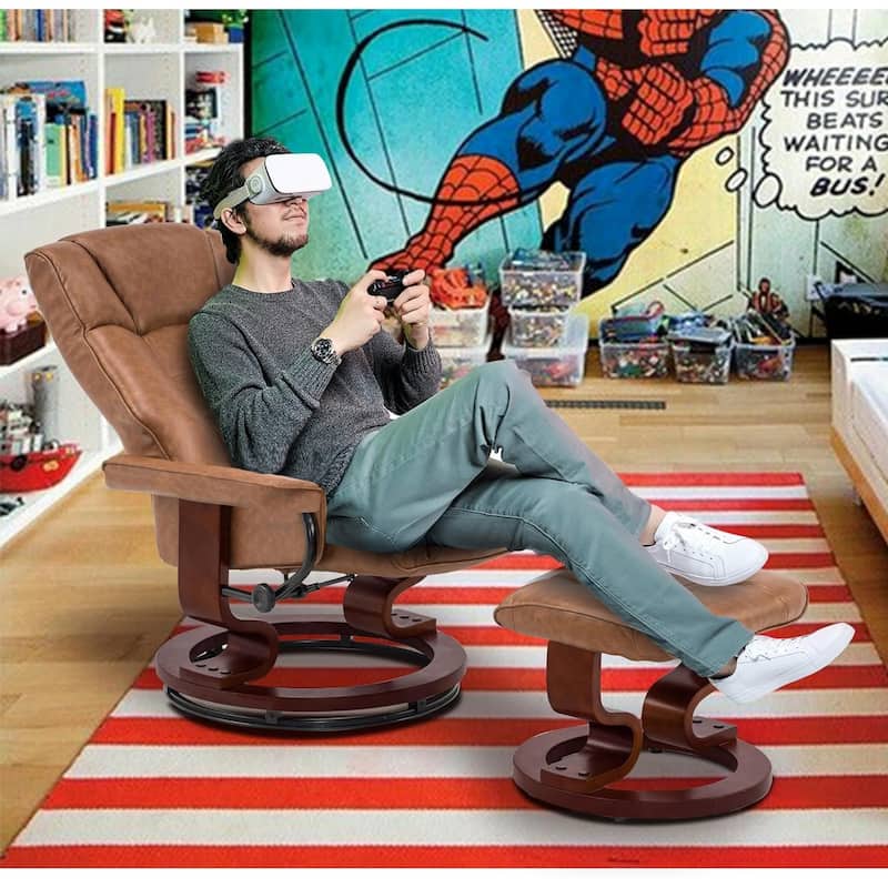 MCombo Set of 2 Swivel Recliner Chair with Wood Base and Ottoman