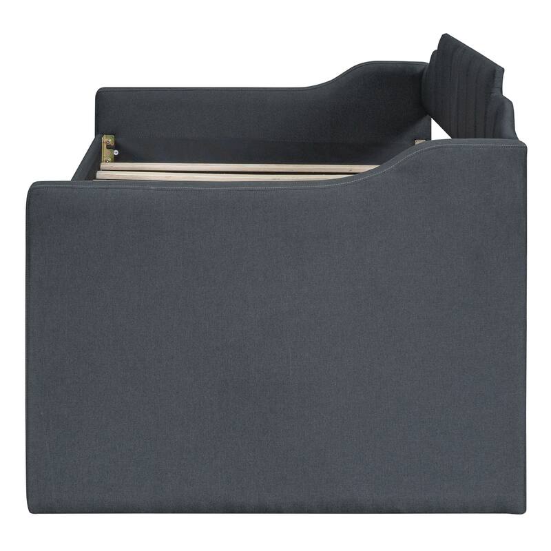 Twin Size Upholstered Daybed with Trundle and Three Drawers in Grey