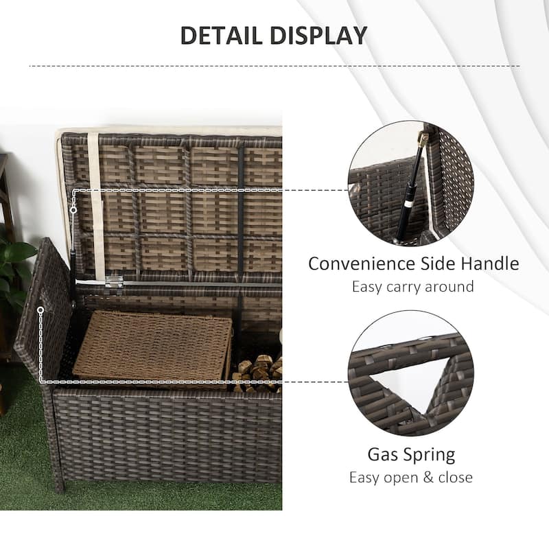 Outsunny 27 Gallon Patio Wicker Storage Bench, Outdoor PE Rattan Patio Furniture, Two-In-One Large Capacity Footstool