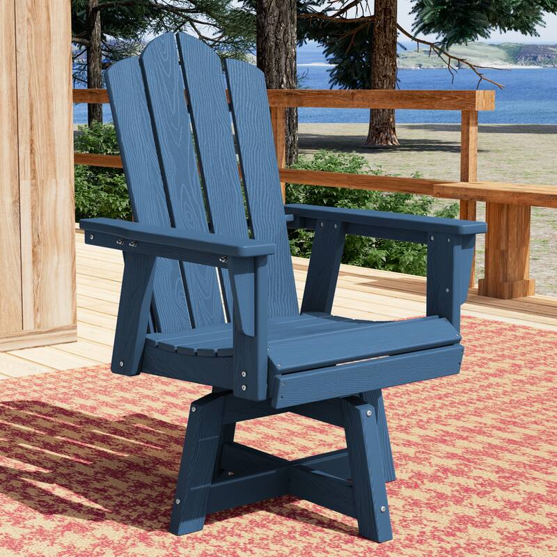 360° Swivel Patio Dining Chair with All-Weather HDPE Slatted Seat - Navy
