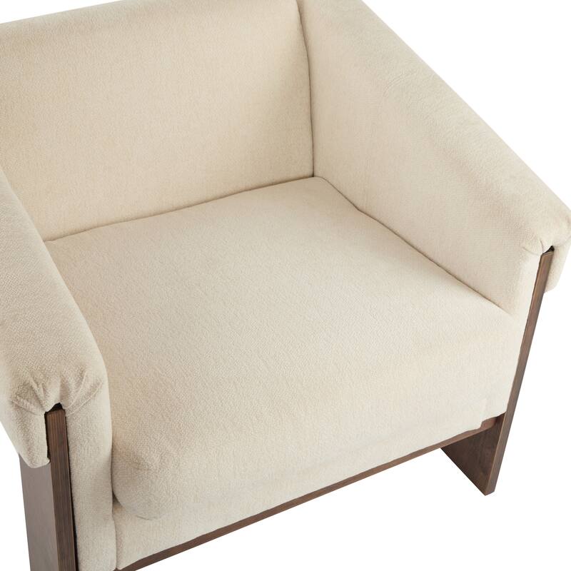 Stylish 34" Fabric Upholstered Square Armchair with Wooden Legs