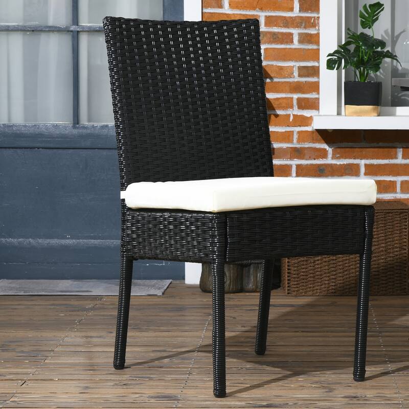 Outsunny 4 PE Rattan Outdoor Dining Chairs with Cushions, Patio Wicker Dining Chairs with Backrests