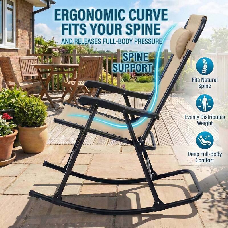 Patio Set of 2 Folding Leisure Rocking Chair Set, Durable Weather-Resistant Construction