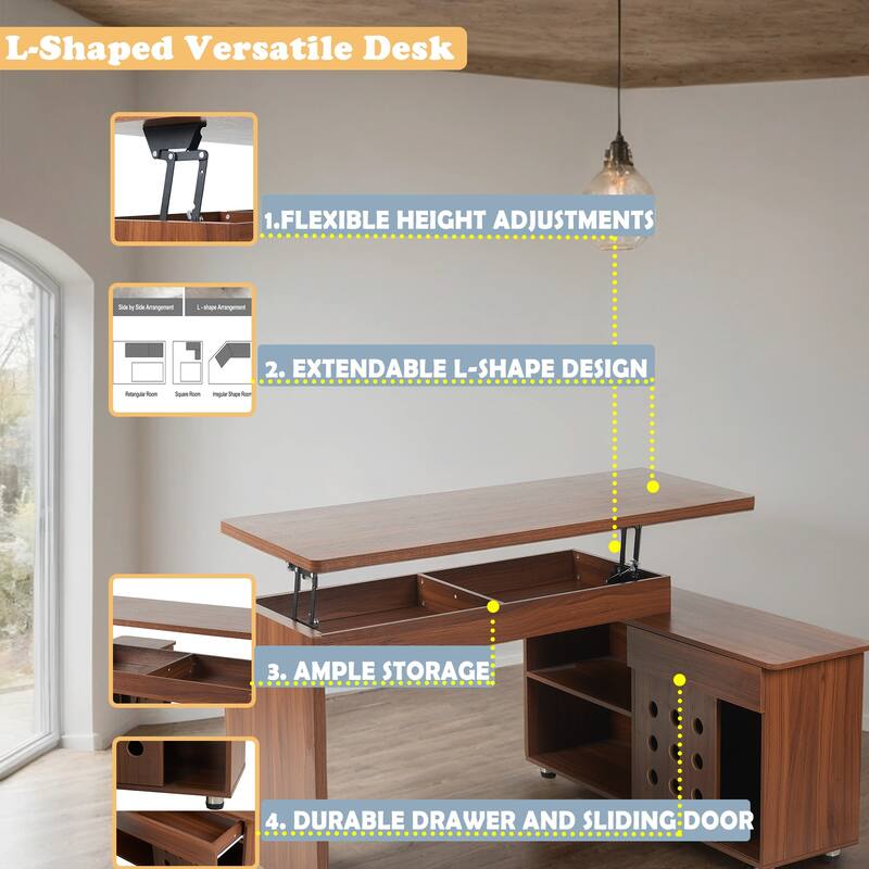55.1'' L-Shaped Adjustable Desk – Versatile Home Office Workstation with Extendable Design, Storage Drawers & Cabinet