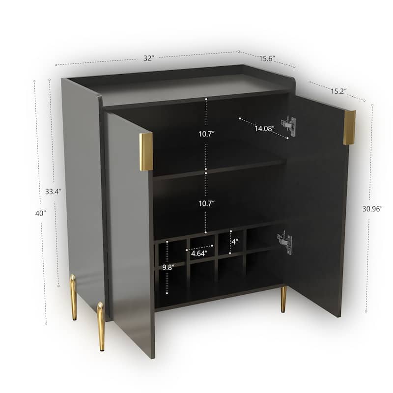 Modern 2-Door Wine Bar Cabinet with Bottle Storage Rack and Adjustable Shelf, Buffet Sideboard for Kitchen or Coffee Bar