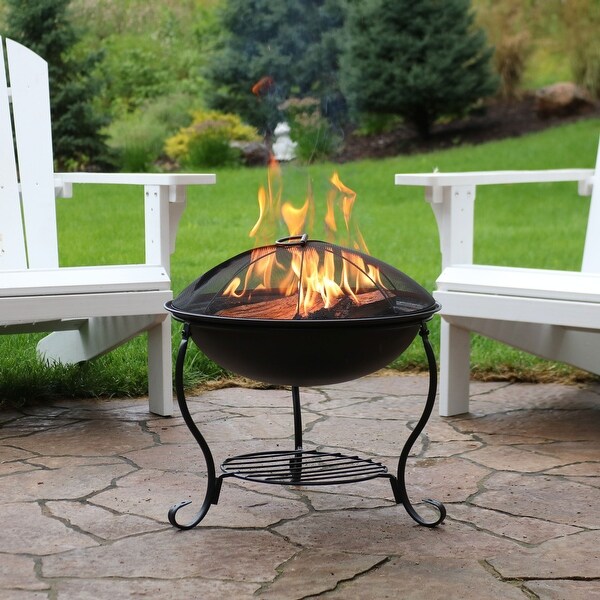 Sunnydaze 18 Inch Black Steel Fire Pit With Spark Screen And Sunnydaze 18 Inch Black Steel Fire Pit With Spark Screen And Built In Log