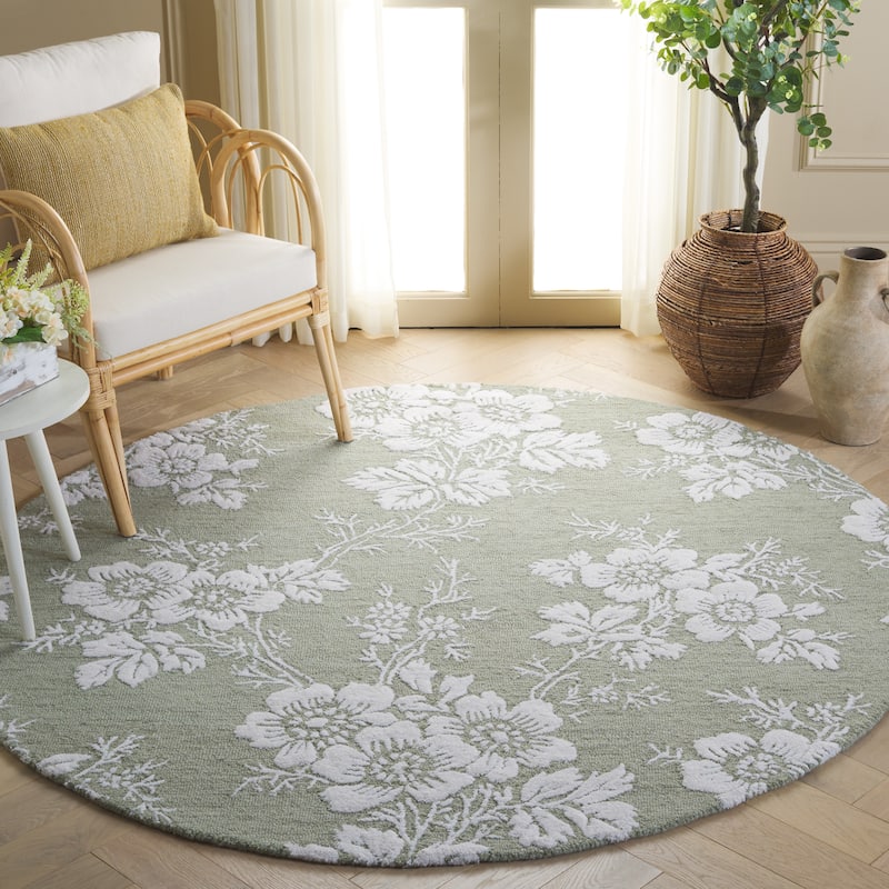 SAFAVIEH Handmade Glamour Riga Modern & Contemporary Viscose Rug - 6' Round - Sage/Ivory