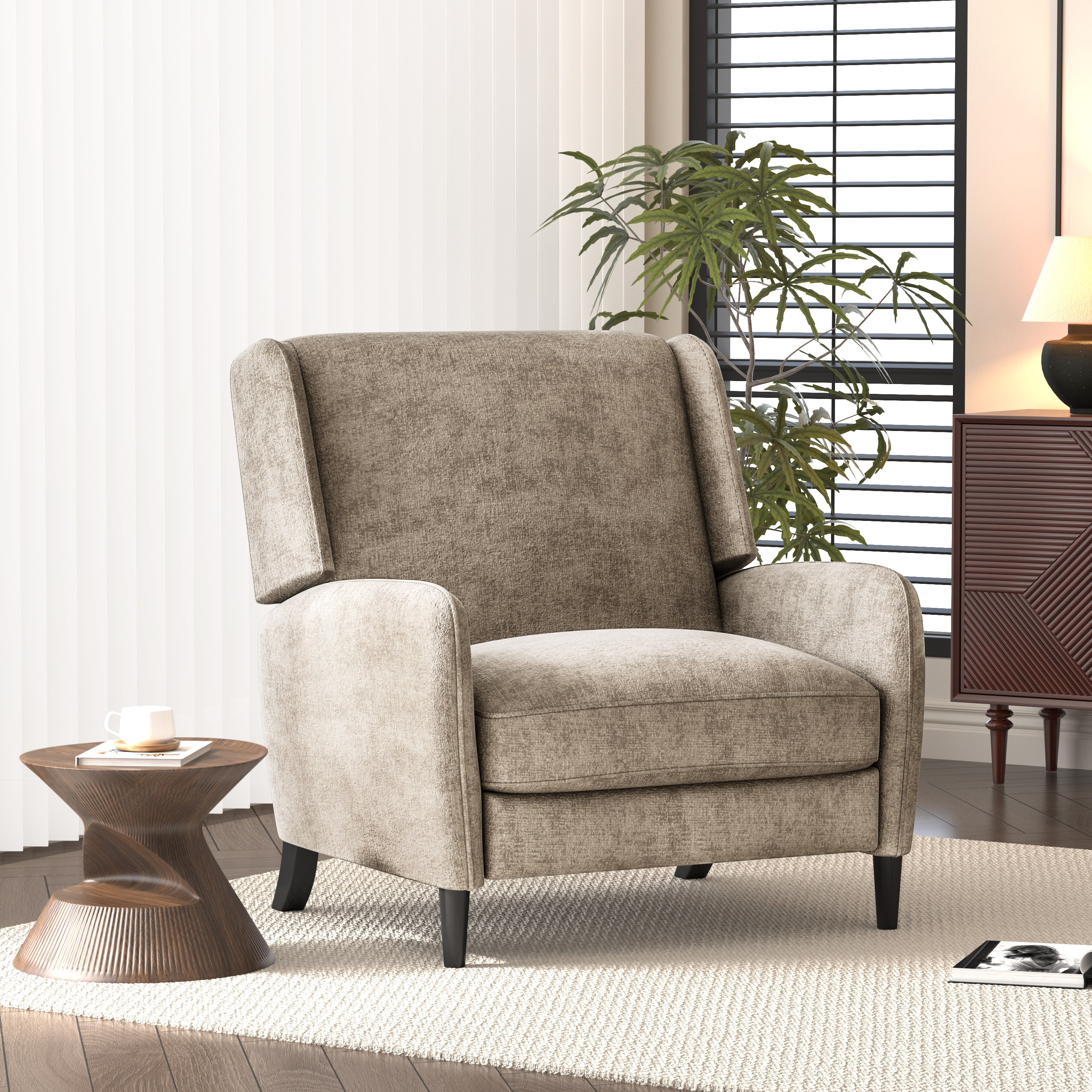 Oversized Textured Fabric Upholstered Pushback Recliner Accent