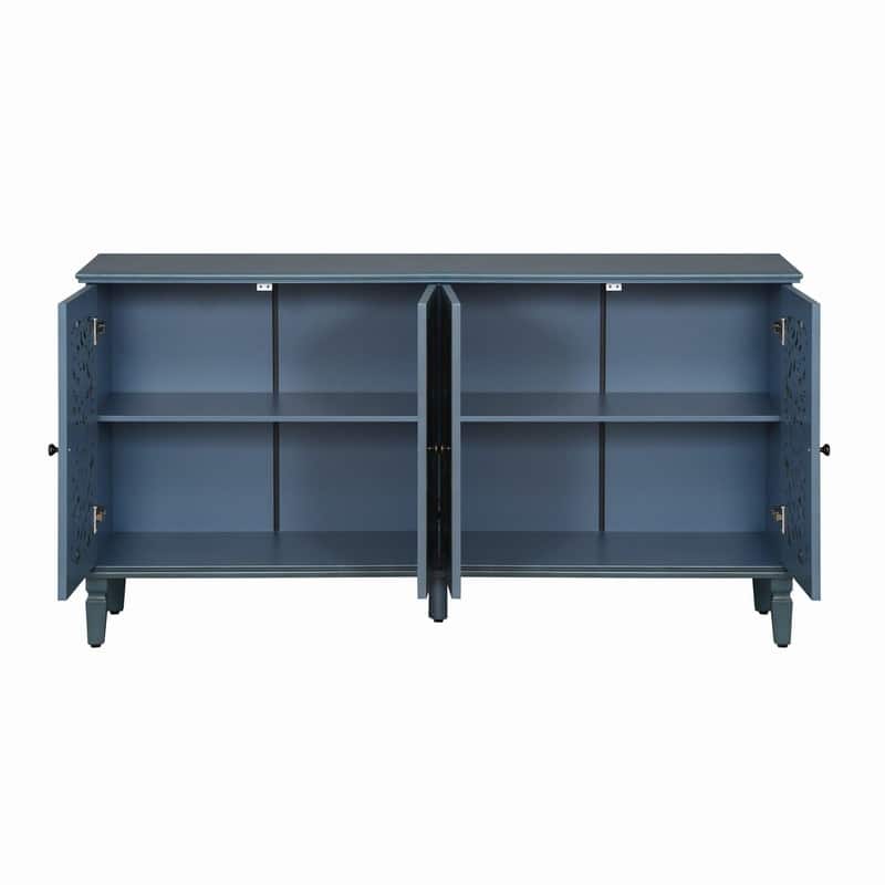 60" Antique Buffet Sideboard with Floral Carvings Solid Wood Legs and Adjustable Shelves for Versatile Storage