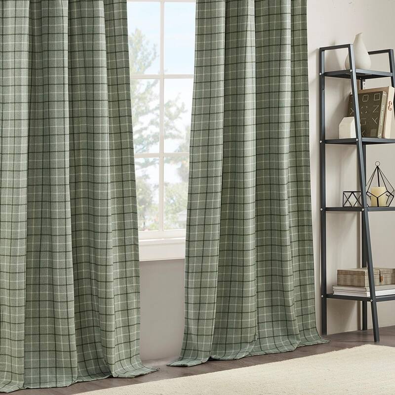 Plaid Rod Pocket and Back Tab Curtain Panel with Fleece Lining
