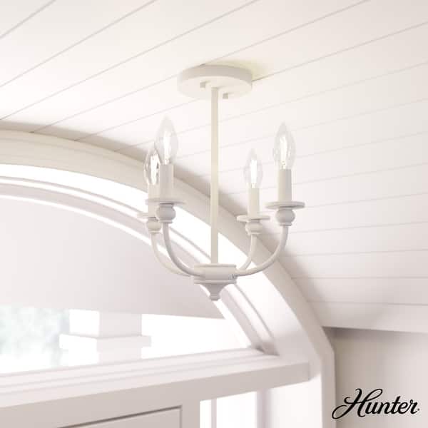 slide 2 of 8, Hunter Southcrest 4 Light Flush Mount Ceiling Light - Entry, Bathroom, Hallway - Candle, Farmhouse, Transitional Distressed White