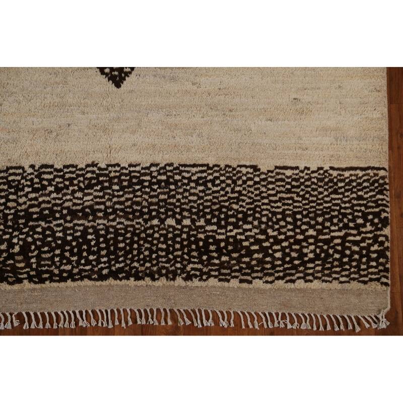 Hand Knotted Oriental 100% Wool Carpet Modern Tribal Beige & Ivories Moroccan Area Rug - 8' 1'' X 5' 8''