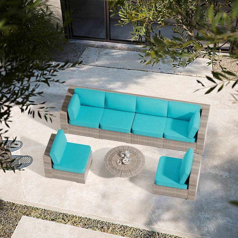 14-Piece Patio Furniture Sofa Cushions, 6-Seater Outdoor Cushion Set (Only Include Cusions，Not Sofa） - 25.6*25.6*4in