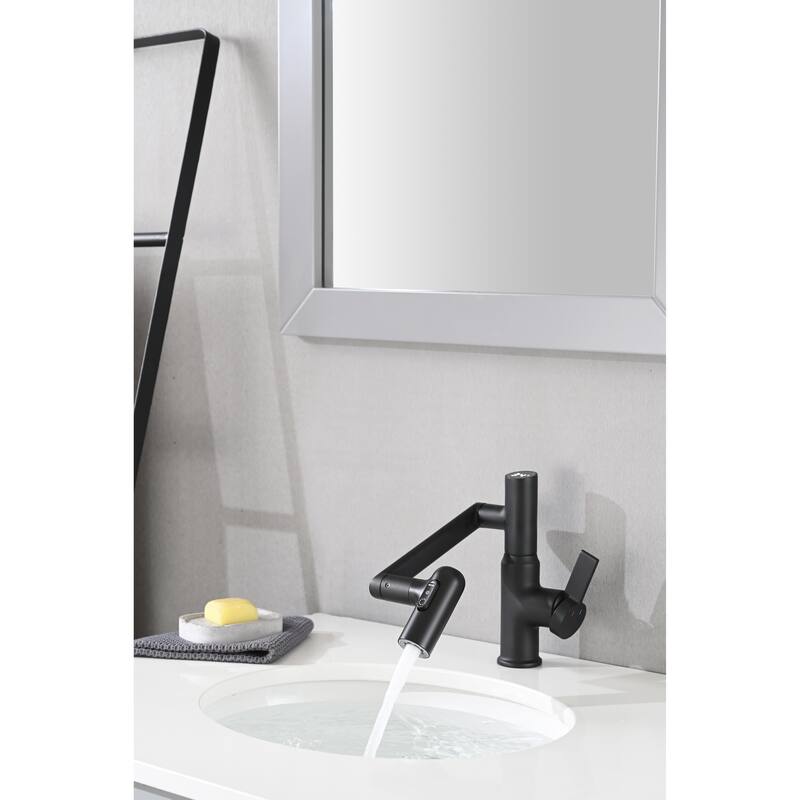 Single Handle 360° Swivel Bathroom Sink Faucet with Spray Function and Temperature Display, Anti Corrosion and Anti Rust
