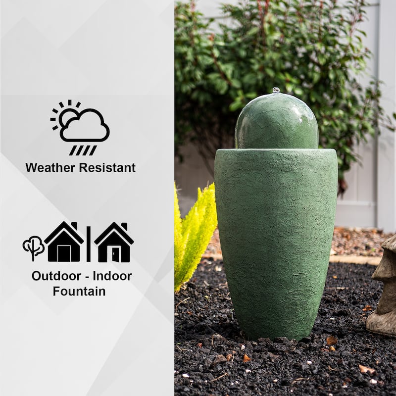 XBrand 25.98"H Modern Round Stone Textured Sphere Water Fountain w/LED Lights, For Indoor/Outdoor, Ball Water Fountain