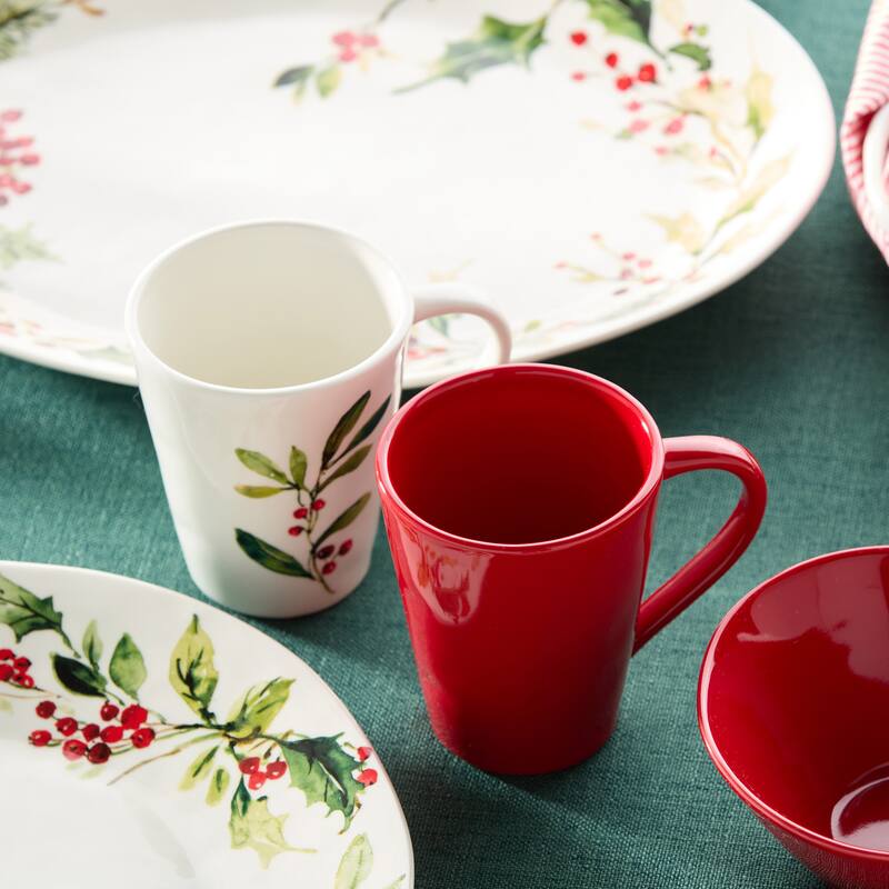 Certified International Berry Red Christmas Set of 4 Mugs 18 oz