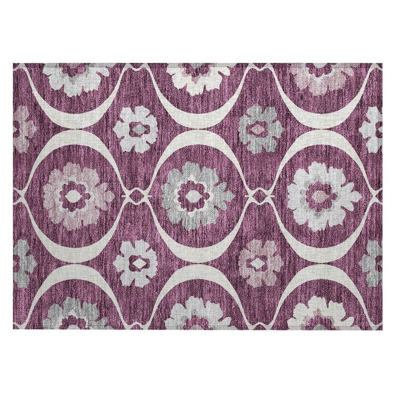 Machine Washable Indoor/ Outdoor Chantille Floral Geo Rug