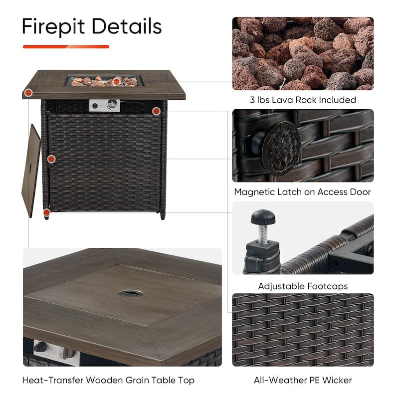 Outdoor Patio Sectional Sofa Couch with Fire Pit Table - Brown