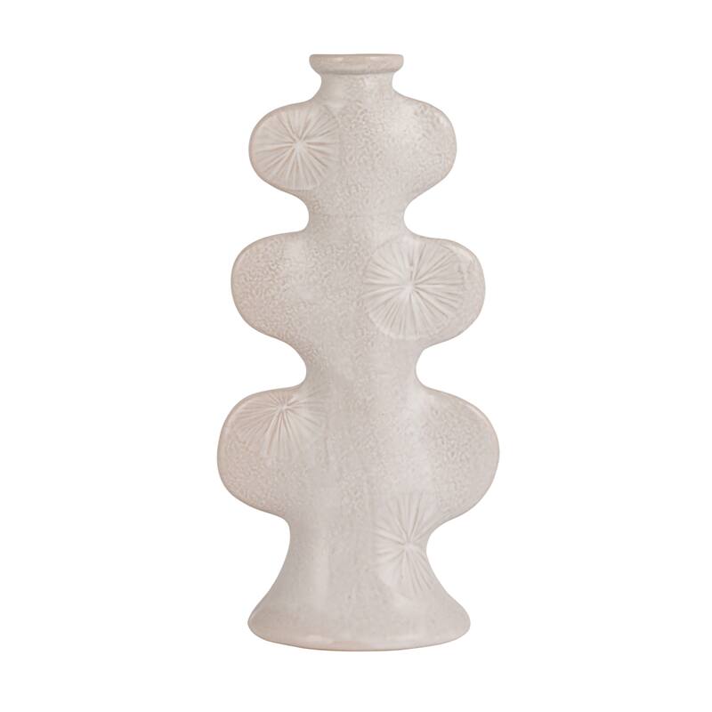 Stoneware Sculptural Taper Holder with Design - 5" L x 3" W x 10" H
