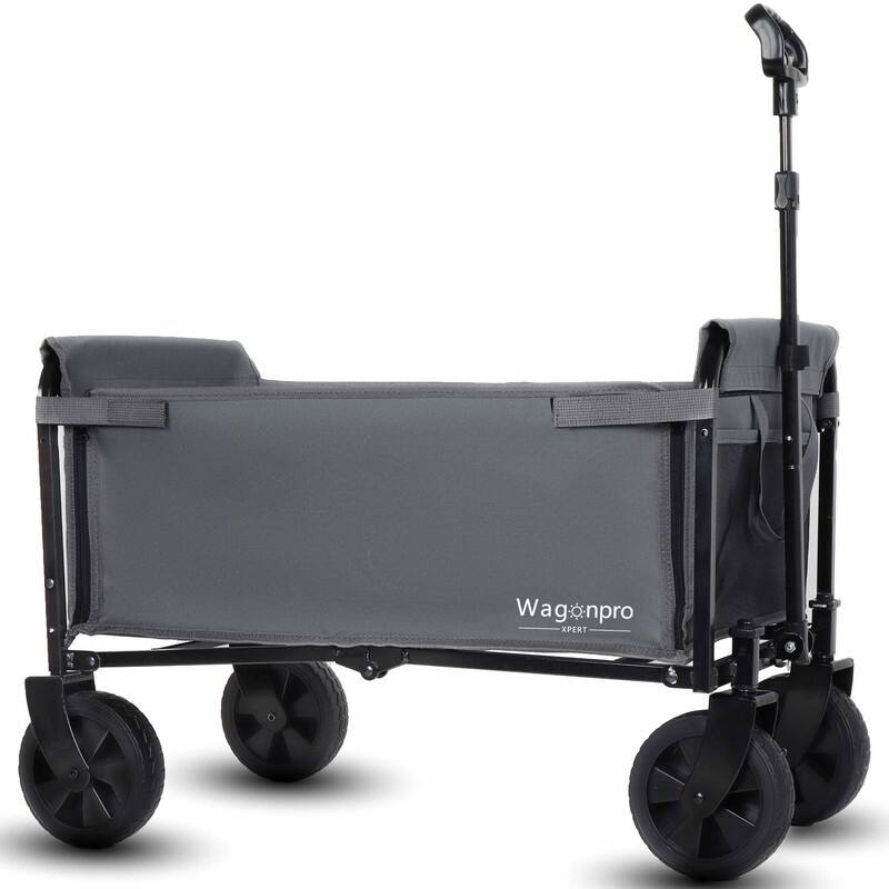 All-in-One Convertible Folding Utility Trolley with 4 Wheels, Bench Seat & Dog Leash - Grey