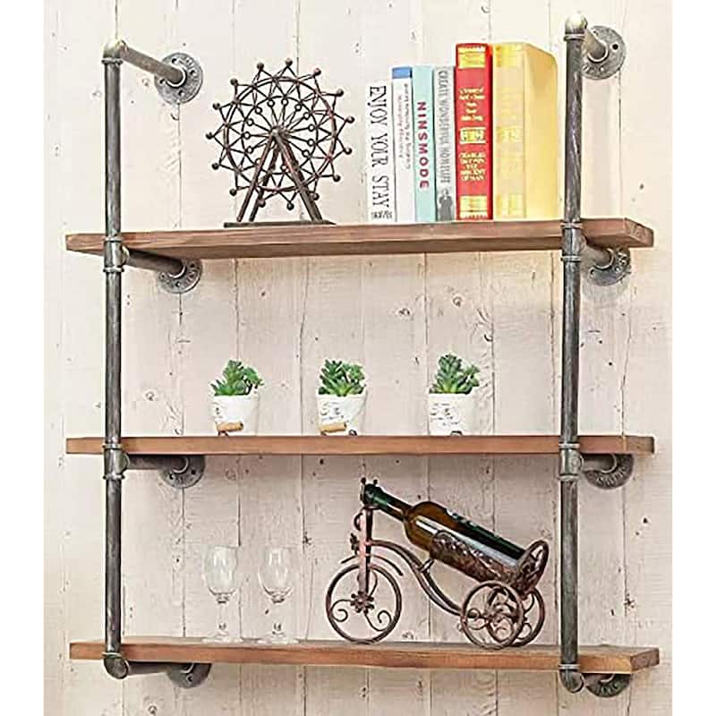 Industrial Wall Mounted Iron Floating Pipe Shelves, DIY Open Bookshelves Bed Bath & Beyond