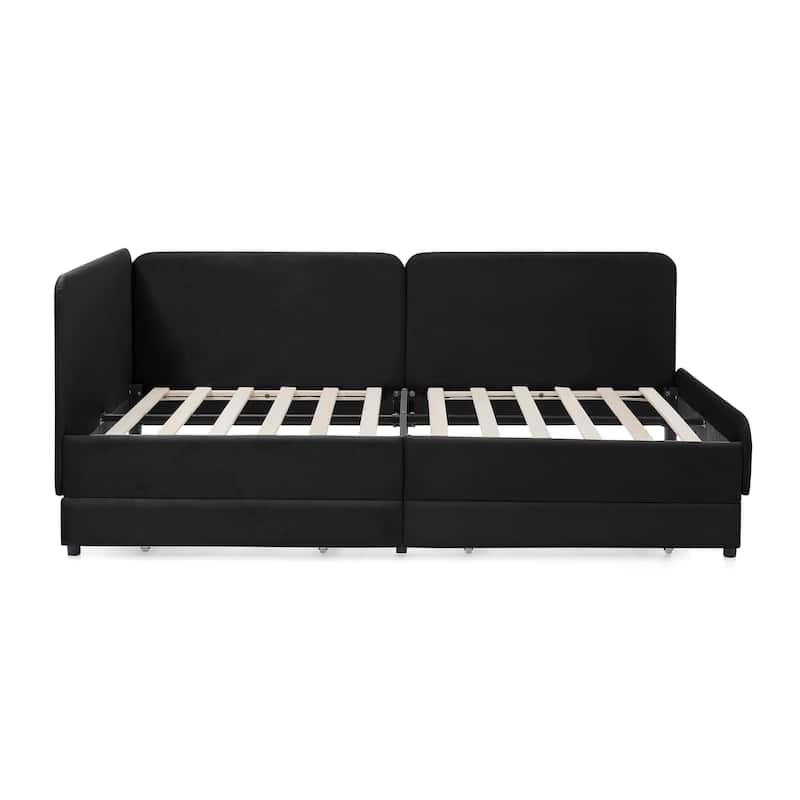 Roomfitters Twin/Full Upholstered Platform Bed with Side Backrest and Underbed Storage Trundle