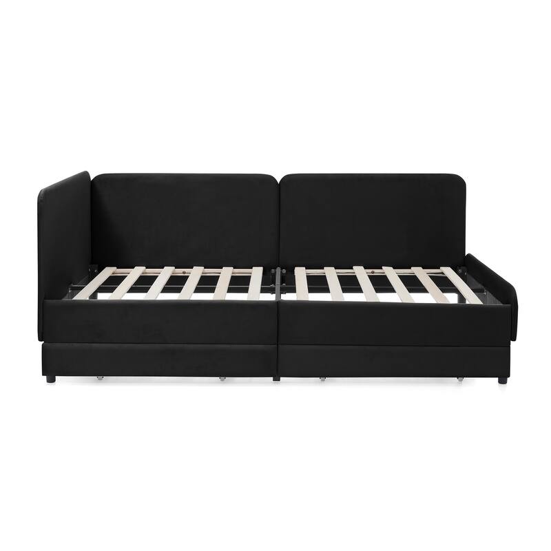 Twin Size Upholstered Platform Bed Frame with Drawers
