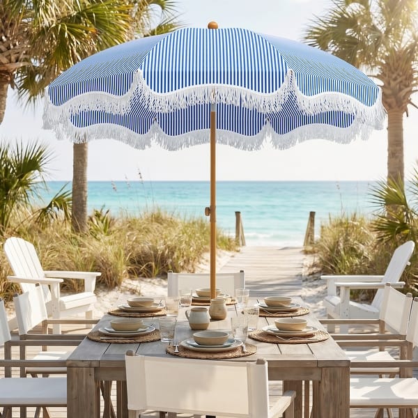 7ft patio umbrellas Square Scalloped Umbrella Justina James UPF50+ protection polyester fabric 7ft Vintage Outdoor Patio Umbrella