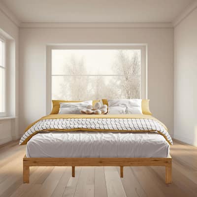 Queen Size Wooden Platform Bed Frame with 12 Solid Wood Legs, No Box Spring Needed, 800lbs Capacity, Bedroom Furniture