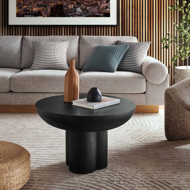 Caspian Round Concrete Coffee Table - Black - Concrete