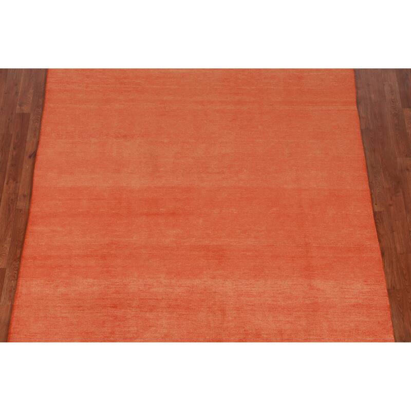 Hand Knotted Oriental 100% Wool Carpet Modern Solid Oranges & Rust Gabbeh Area Rug - 9' 2'' X 6' 0''