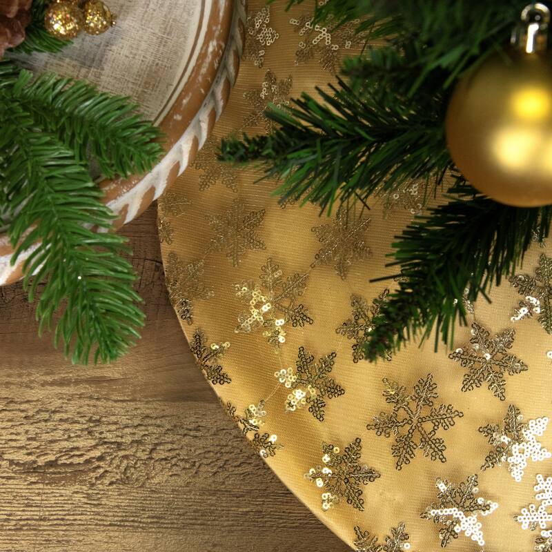 equin Snowflake Pattern Mini Christmas Tree Skirt - Gold - 20"