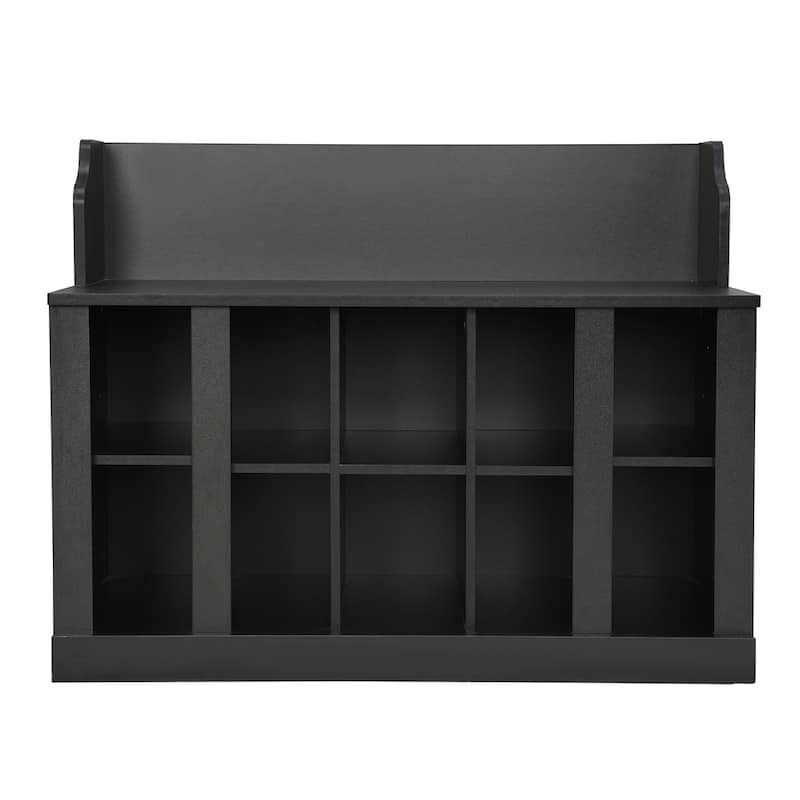 Shoe Storage Bench with Shelves and 4 Hooks, Wall Mounted Coat Rack