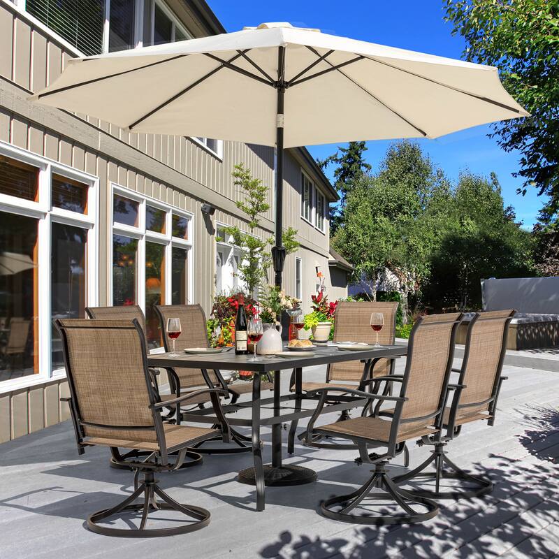 Outdoor 7-Piece Dining Set, Textilene Fabric, Powder-coated Iron Frame