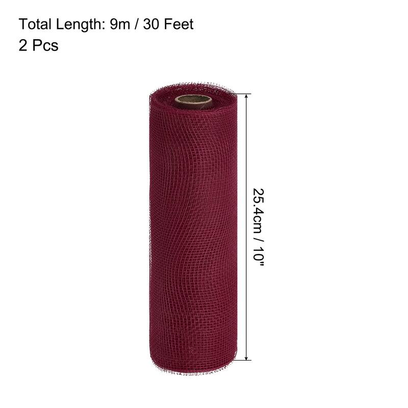 2 Pcs 10" x 30Feet PP Decorative Mesh Ribbon, with Foil - Burgundy