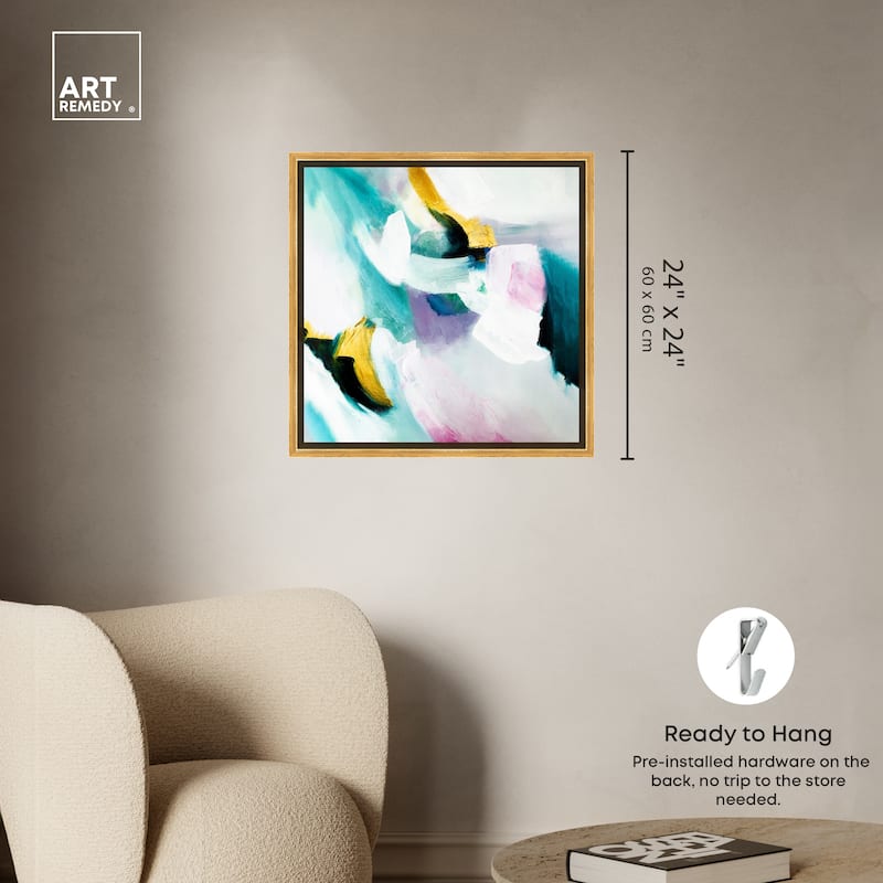Art Remedy Still Violas Framed Blue Abstract 1 Piece Canvas Wall Art