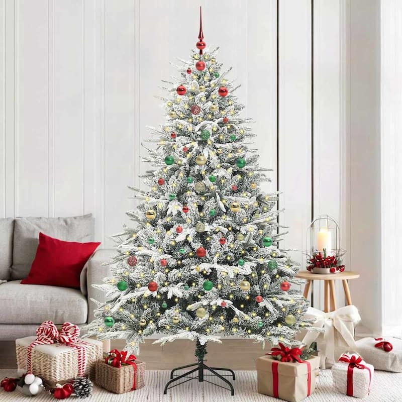 vidaXL Artificial Christmas Tree Green PVC - Green with LEDs and rose gold balls - 7 Foot