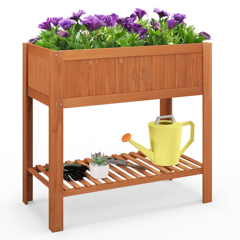 Gymax Raised Garden Bed 39'' L x 19.5'' W x 39'' H Fir Wood Planter - Red